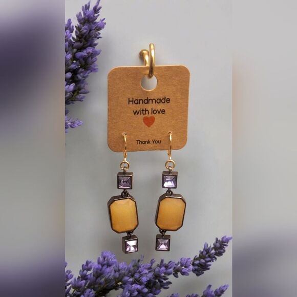 Handmade Gold and Purple Earrings - Picture 2 of 4